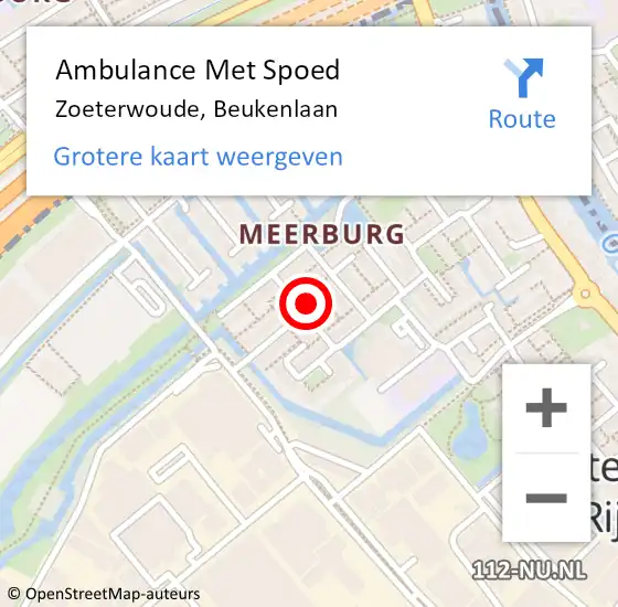 Locatie op kaart van de 112 melding: Ambulance Met Spoed Naar Zoeterwoude, Beukenlaan op 27 mei 2022 06:43