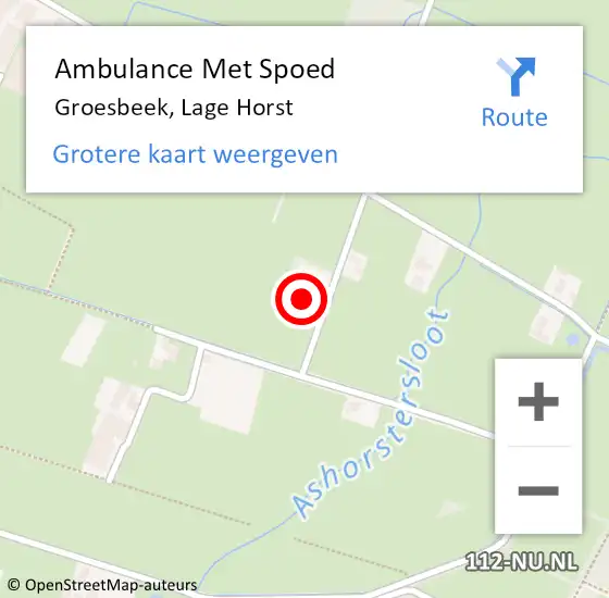 Locatie op kaart van de 112 melding: Ambulance Met Spoed Naar Groesbeek, Lage Horst op 27 mei 2022 06:45