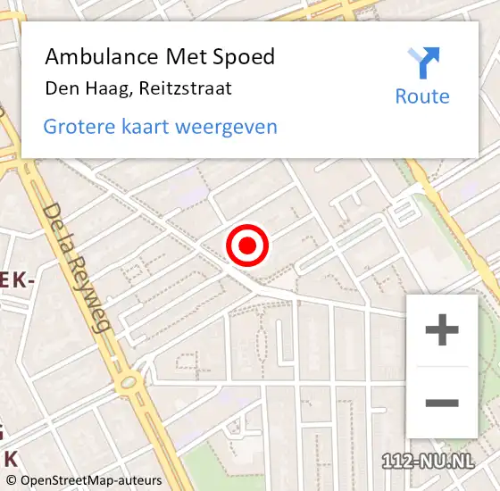 Locatie op kaart van de 112 melding: Ambulance Met Spoed Naar Den Haag, Reitzstraat op 27 mei 2022 06:47