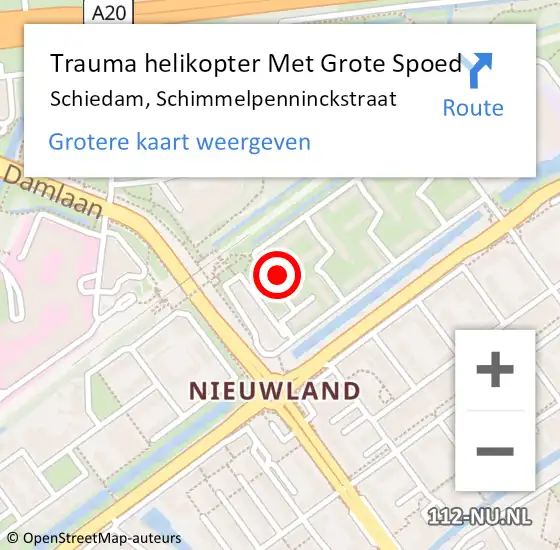 Locatie op kaart van de 112 melding: Trauma helikopter Met Grote Spoed Naar Schiedam, Schimmelpenninckstraat op 27 mei 2022 06:54