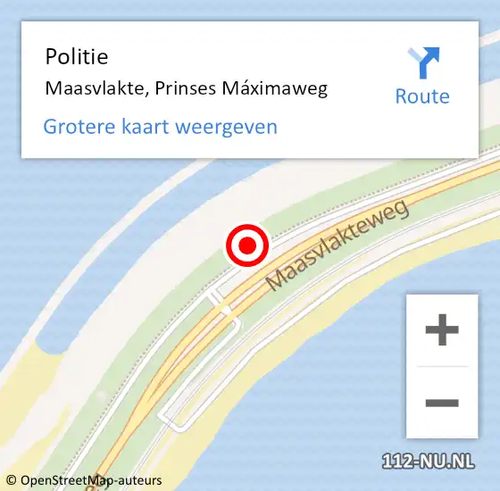 Locatie op kaart van de 112 melding: Politie Maasvlakte, Prinses Máximaweg op 27 mei 2022 07:39