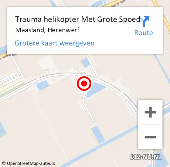 Locatie op kaart van de 112 melding: Trauma helikopter Met Grote Spoed Naar Maasland, Herenwerf op 27 mei 2022 07:47