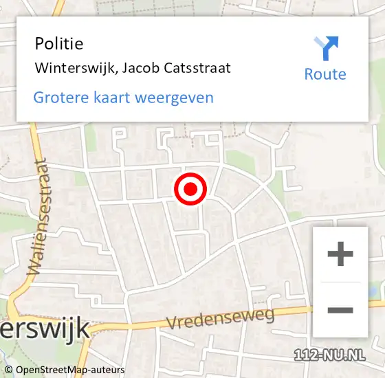 Locatie op kaart van de 112 melding: Politie Winterswijk, Jacob Catsstraat op 27 mei 2022 07:57