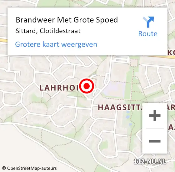 Locatie op kaart van de 112 melding: Brandweer Met Grote Spoed Naar Sittard, Clotildestraat op 27 mei 2022 08:45