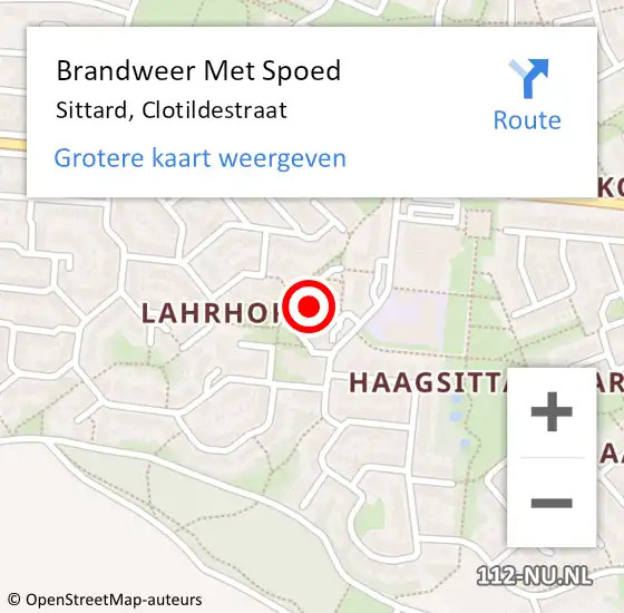 Locatie op kaart van de 112 melding: Brandweer Met Spoed Naar Sittard, Clotildestraat op 27 mei 2022 09:09