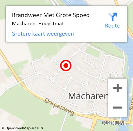 Locatie op kaart van de 112 melding: Brandweer Met Grote Spoed Naar Macharen, Hoogstraat op 27 mei 2022 09:31