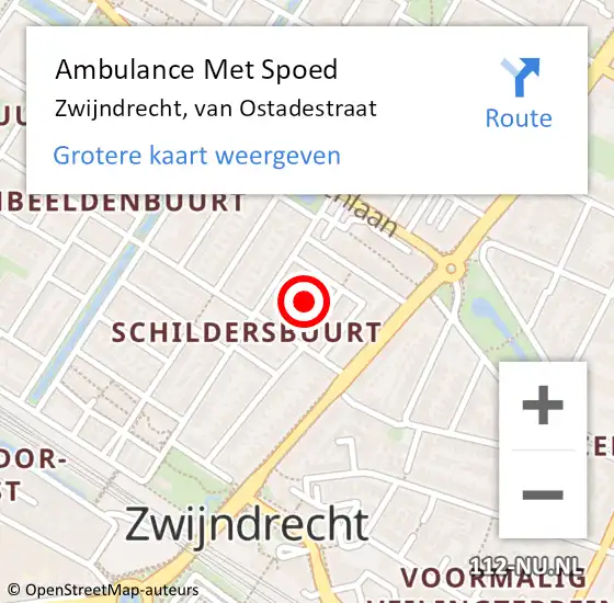 Locatie op kaart van de 112 melding: Ambulance Met Spoed Naar Zwijndrecht, van Ostadestraat op 27 mei 2022 09:40