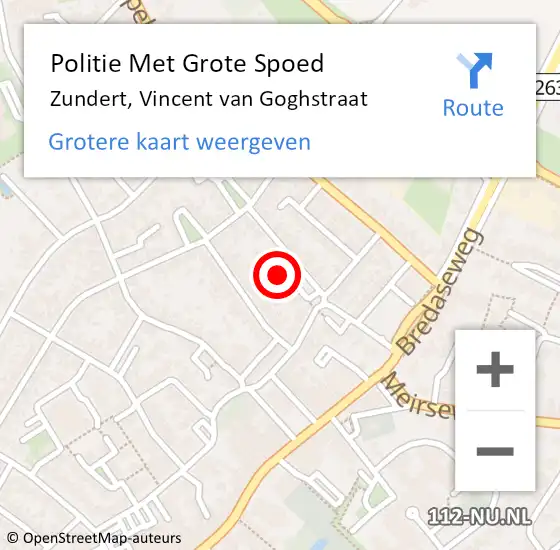 Locatie op kaart van de 112 melding: Politie Met Grote Spoed Naar Zundert, Vincent van Goghstraat op 27 mei 2022 09:48