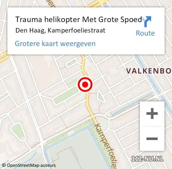 Locatie op kaart van de 112 melding: Trauma helikopter Met Grote Spoed Naar Den Haag, Kamperfoeliestraat op 27 mei 2022 10:18
