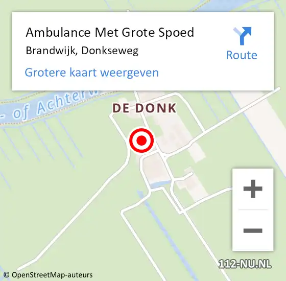 Locatie op kaart van de 112 melding: Ambulance Met Grote Spoed Naar Brandwijk, Donkseweg op 27 mei 2022 11:05