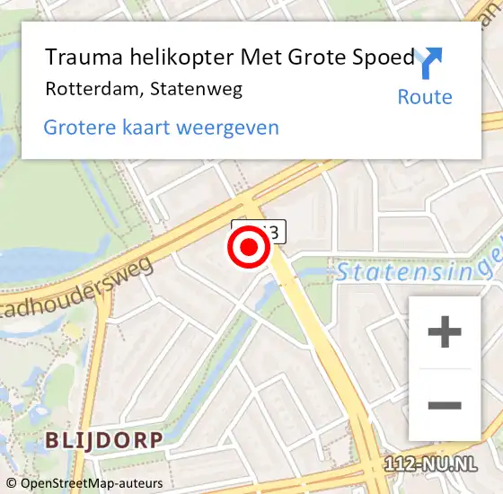 Locatie op kaart van de 112 melding: Trauma helikopter Met Grote Spoed Naar Rotterdam, Statenweg op 27 mei 2022 11:10