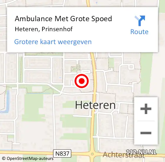 Locatie op kaart van de 112 melding: Ambulance Met Grote Spoed Naar Heteren, Prinsenhof op 27 mei 2022 11:18
