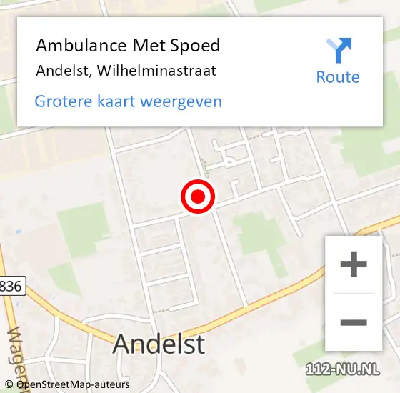 Locatie op kaart van de 112 melding: Ambulance Met Spoed Naar Andelst, Wilhelminastraat op 27 mei 2022 11:43