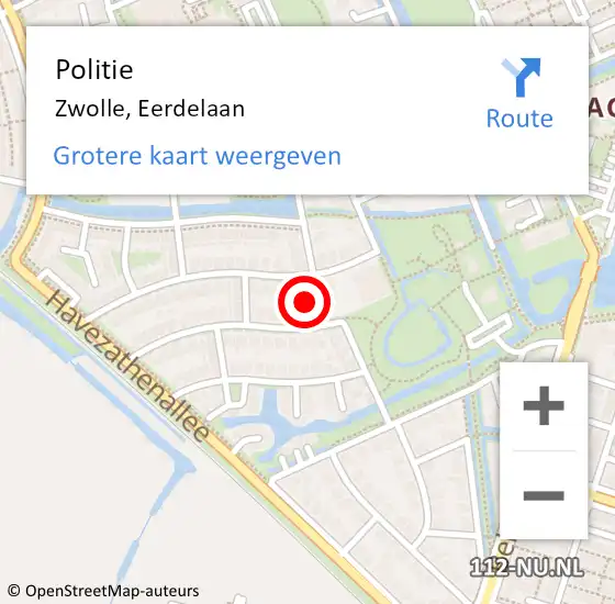 Locatie op kaart van de 112 melding: Politie Zwolle, Eerdelaan op 27 mei 2022 11:45