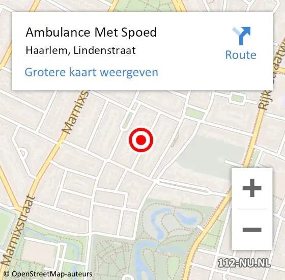 Locatie op kaart van de 112 melding: Ambulance Met Spoed Naar Haarlem, Lindenstraat op 27 mei 2022 11:46