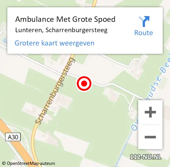 Locatie op kaart van de 112 melding: Ambulance Met Grote Spoed Naar Lunteren, Scharrenburgersteeg op 27 mei 2022 11:47