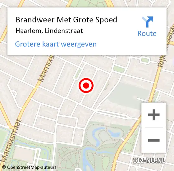 Locatie op kaart van de 112 melding: Brandweer Met Grote Spoed Naar Haarlem, Lindenstraat op 27 mei 2022 11:48