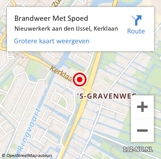 Locatie op kaart van de 112 melding: Brandweer Met Spoed Naar Nieuwerkerk aan den IJssel, Kerklaan op 27 mei 2022 11:52