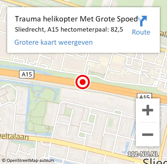 Locatie op kaart van de 112 melding: Trauma helikopter Met Grote Spoed Naar Sliedrecht, A15 hectometerpaal: 82,5 op 27 mei 2022 12:14