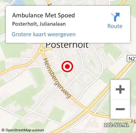 Locatie op kaart van de 112 melding: Ambulance Met Spoed Naar Posterholt, Julianalaan op 27 mei 2022 12:18