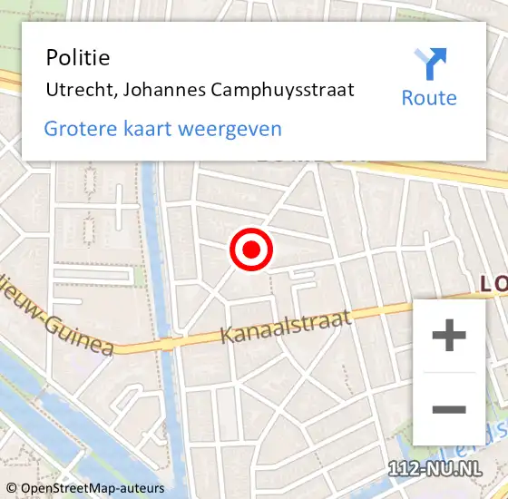 Locatie op kaart van de 112 melding: Politie Utrecht, Johannes Camphuysstraat op 27 mei 2022 12:27