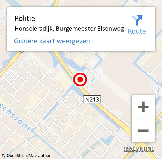 Locatie op kaart van de 112 melding: Politie Honselersdijk, Burgemeester Elsenweg op 27 mei 2022 12:34