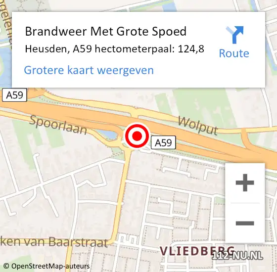 Locatie op kaart van de 112 melding: Brandweer Met Grote Spoed Naar Heusden, A59 hectometerpaal: 124,8 op 27 mei 2022 12:34