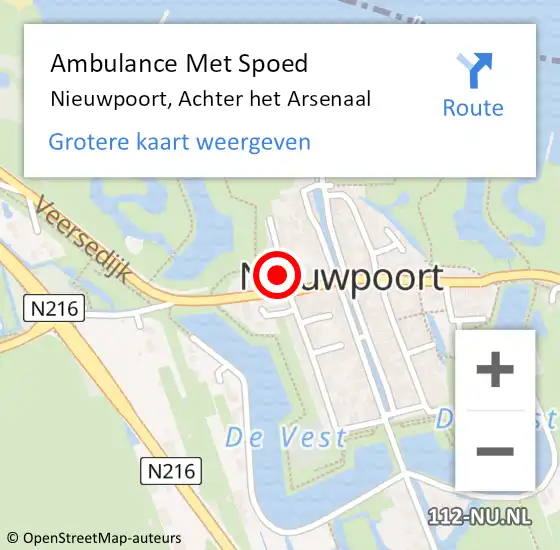 Locatie op kaart van de 112 melding: Ambulance Met Spoed Naar Nieuwpoort, Achter het Arsenaal op 18 juli 2014 14:12