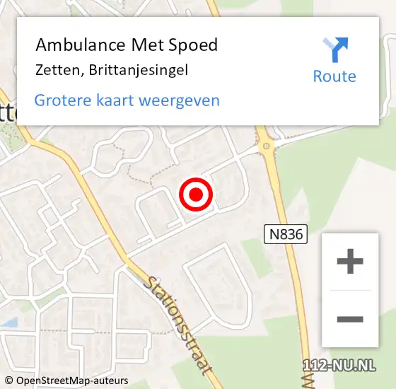 Locatie op kaart van de 112 melding: Ambulance Met Spoed Naar Zetten, Brittanjesingel op 27 mei 2022 12:41