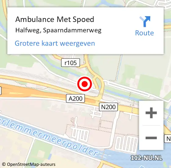 Locatie op kaart van de 112 melding: Ambulance Met Spoed Naar Halfweg, Spaarndammerweg op 27 mei 2022 12:51