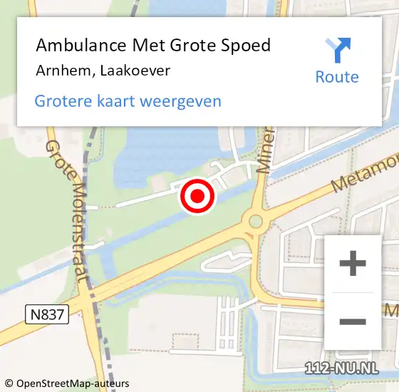 Locatie op kaart van de 112 melding: Ambulance Met Grote Spoed Naar Arnhem, Laakoever op 27 mei 2022 12:58