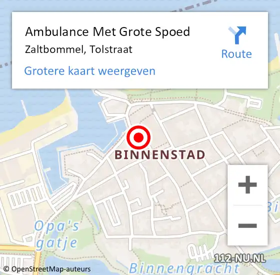 Locatie op kaart van de 112 melding: Ambulance Met Grote Spoed Naar Zaltbommel, Tolstraat op 27 mei 2022 13:02