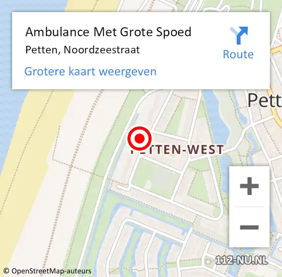 Locatie op kaart van de 112 melding: Ambulance Met Grote Spoed Naar Petten, Noordzeestraat op 27 mei 2022 13:20