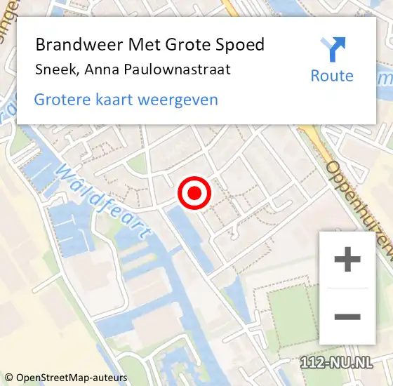 Locatie op kaart van de 112 melding: Brandweer Met Grote Spoed Naar Sneek, Anna Paulownastraat op 27 mei 2022 13:22