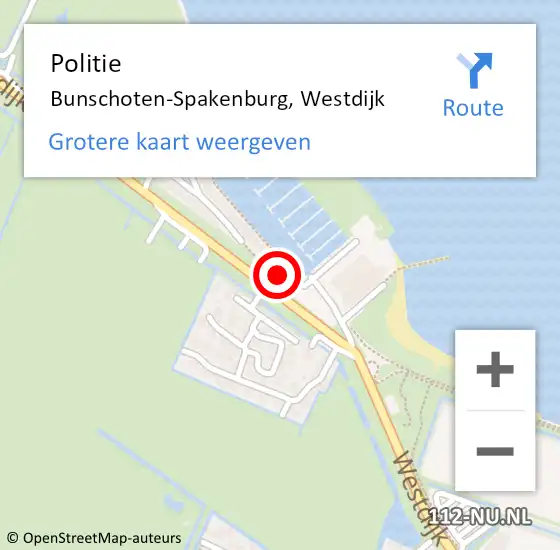 Locatie op kaart van de 112 melding: Politie Bunschoten-Spakenburg, Westdijk op 27 mei 2022 13:24