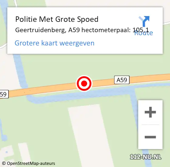 Locatie op kaart van de 112 melding: Politie Met Grote Spoed Naar Geertruidenberg, A59 hectometerpaal: 105,1 op 27 mei 2022 13:26