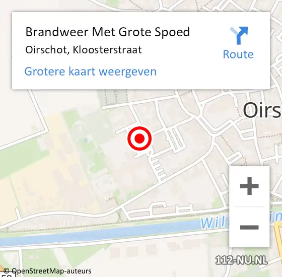 Locatie op kaart van de 112 melding: Brandweer Met Grote Spoed Naar Oirschot, Kloosterstraat op 27 mei 2022 13:31