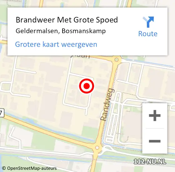 Locatie op kaart van de 112 melding: Brandweer Met Grote Spoed Naar Geldermalsen, Bosmanskamp op 27 mei 2022 13:38