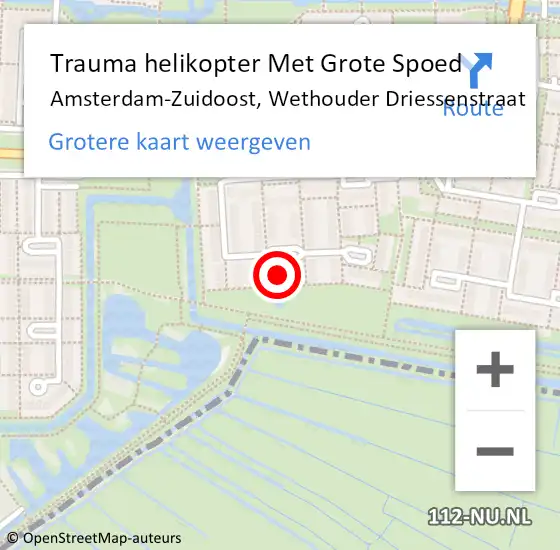 Locatie op kaart van de 112 melding: Trauma helikopter Met Grote Spoed Naar Amsterdam-Zuidoost, Wethouder Driessenstraat op 27 mei 2022 13:46