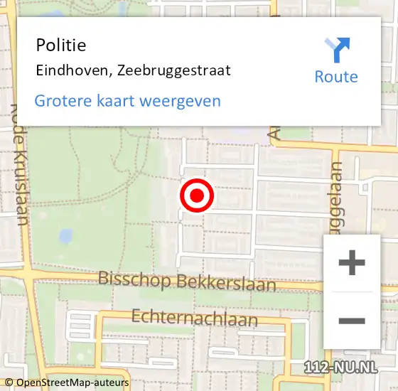 Locatie op kaart van de 112 melding: Politie Eindhoven, Zeebruggestraat op 27 mei 2022 14:09