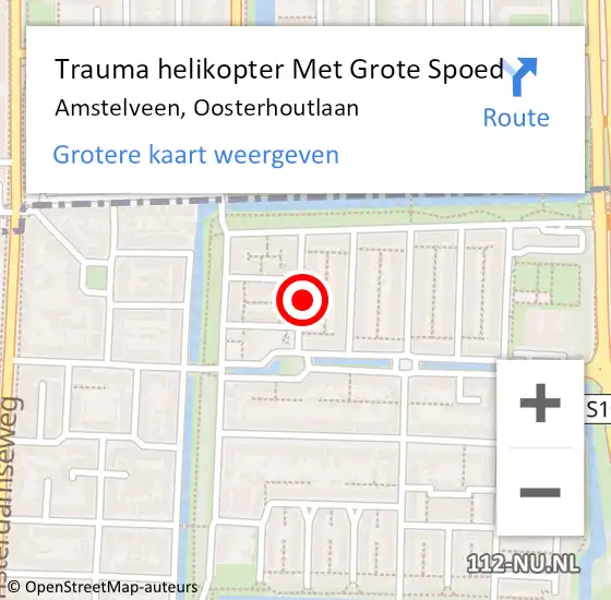 Locatie op kaart van de 112 melding: Trauma helikopter Met Grote Spoed Naar Amstelveen, Oosterhoutlaan op 27 mei 2022 14:12