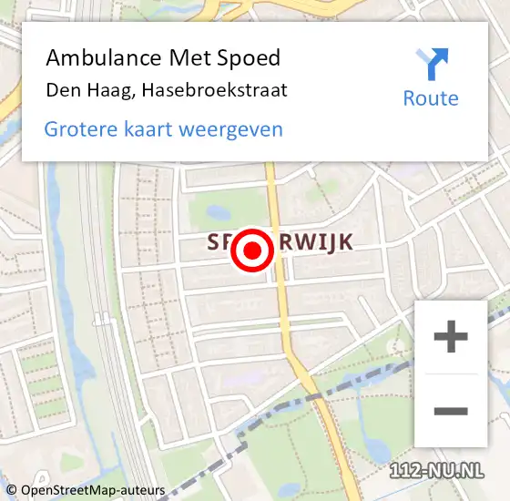 Locatie op kaart van de 112 melding: Ambulance Met Spoed Naar Den Haag, Hasebroekstraat op 27 mei 2022 14:12