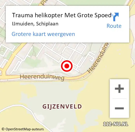 Locatie op kaart van de 112 melding: Trauma helikopter Met Grote Spoed Naar IJmuiden, Schiplaan op 27 mei 2022 14:15