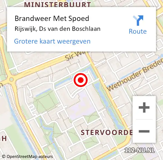 Locatie op kaart van de 112 melding: Brandweer Met Spoed Naar Rijswijk, Ds van den Boschlaan op 27 mei 2022 14:23