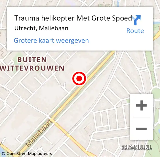 Locatie op kaart van de 112 melding: Trauma helikopter Met Grote Spoed Naar Utrecht, Maliebaan op 27 mei 2022 14:36