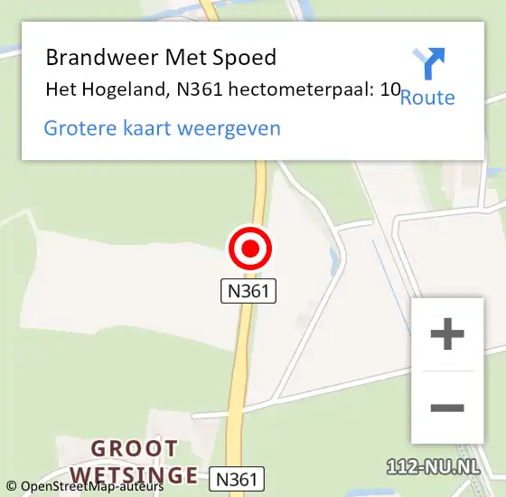 Locatie op kaart van de 112 melding: Brandweer Met Spoed Naar Het Hogeland, N361 hectometerpaal: 10 op 27 mei 2022 14:53