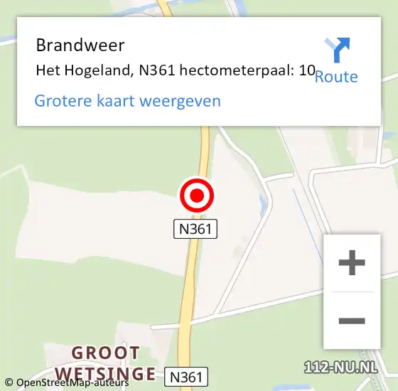 Locatie op kaart van de 112 melding: Brandweer Het Hogeland, N361 hectometerpaal: 10 op 27 mei 2022 14:54