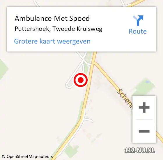 Locatie op kaart van de 112 melding: Ambulance Met Spoed Naar Puttershoek, Tweede Kruisweg op 27 mei 2022 15:22