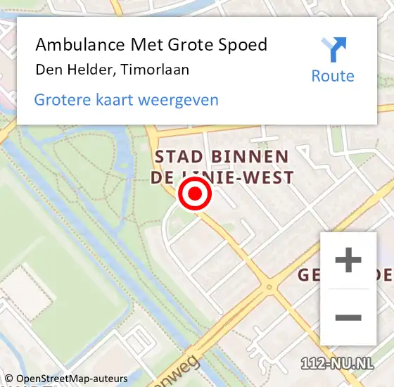 Locatie op kaart van de 112 melding: Ambulance Met Grote Spoed Naar Den Helder, Timorlaan op 27 mei 2022 15:26