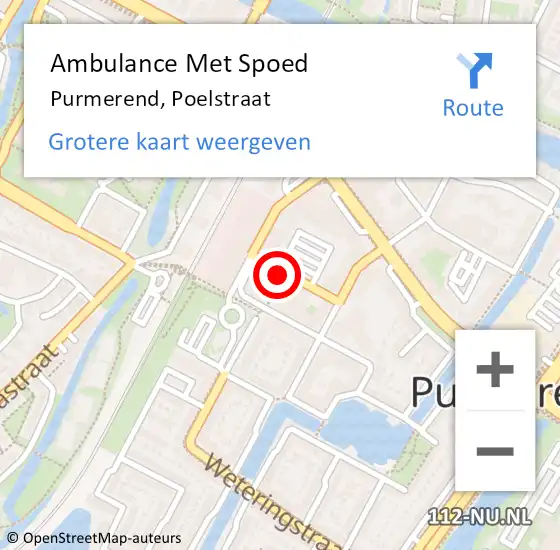 Locatie op kaart van de 112 melding: Ambulance Met Spoed Naar Purmerend, Poelstraat op 27 mei 2022 15:31